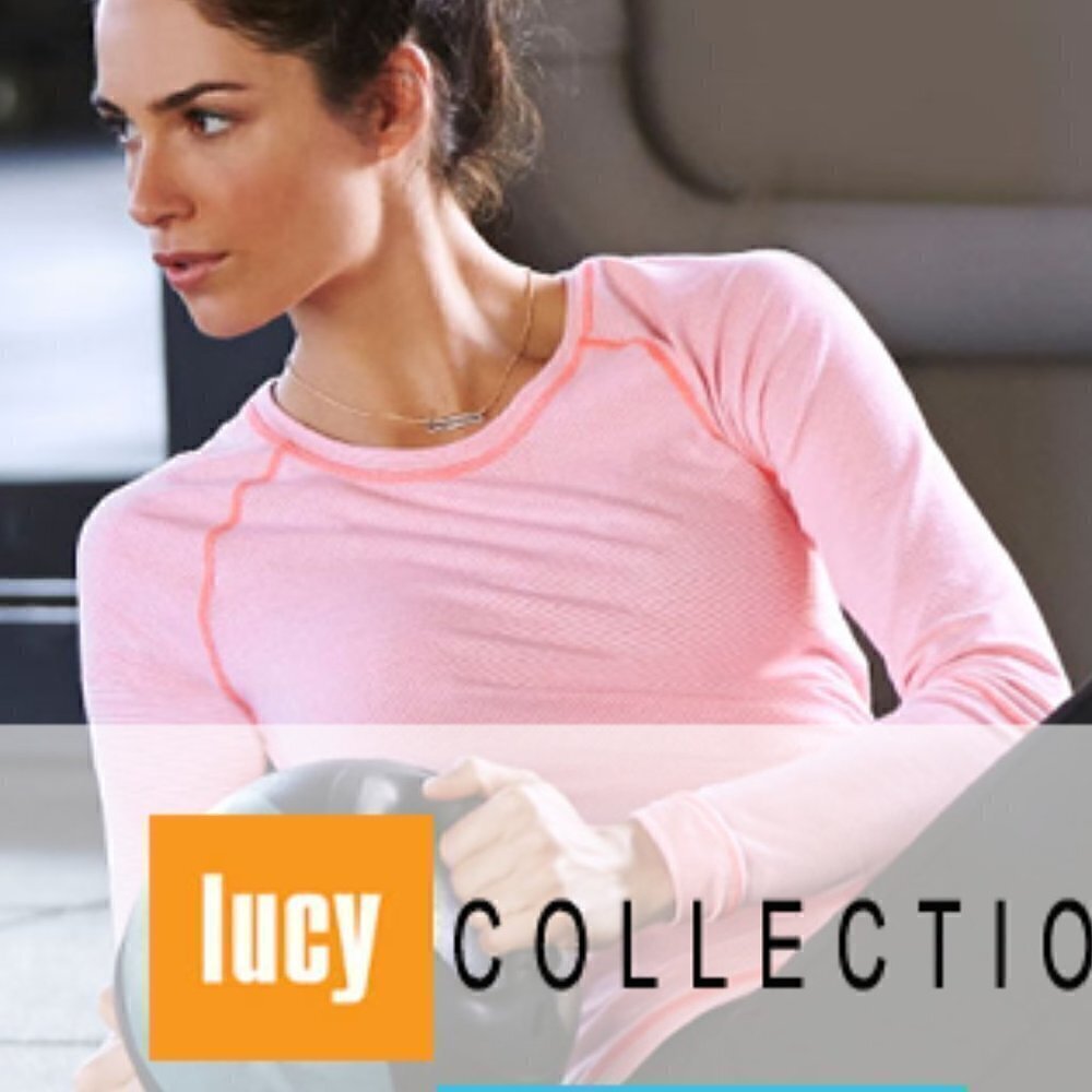 Lucy Tech Women's Sz XS Long Sleeve Athletic Top Hot Pink White Stripes Crewneck
